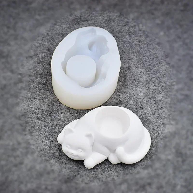 Cartoon Cat Succulent Flowerpot Mold Home Cat Plaster Ornament Storage Tray Mold Creative Bonsai Decor Mold Baking Candy Mold