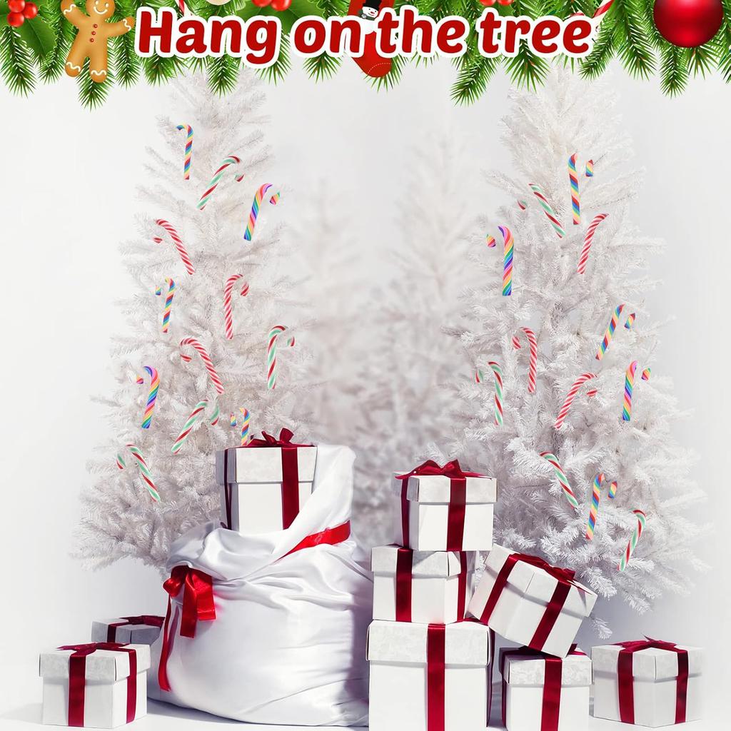 60 Pcs Christmas Crafts Plastic Fake Candy Decor Peppermint Ornaments Rainbow Mini Faux Candy for Tree Hanging DIY Xmas