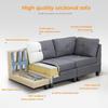 YODOLLA 225cm L-Shaped Corner Sofa, 3-4 Seater Sectional with Footstool for Living Room, Grey