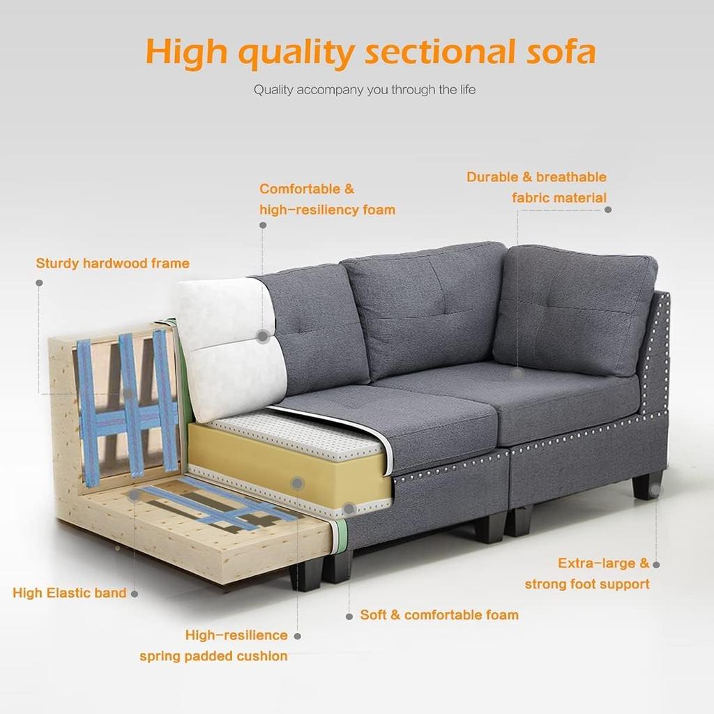 YODOLLA 225cm L-Shaped Corner Sofa, 3-4 Seater Sectional with Footstool for Living Room, Grey