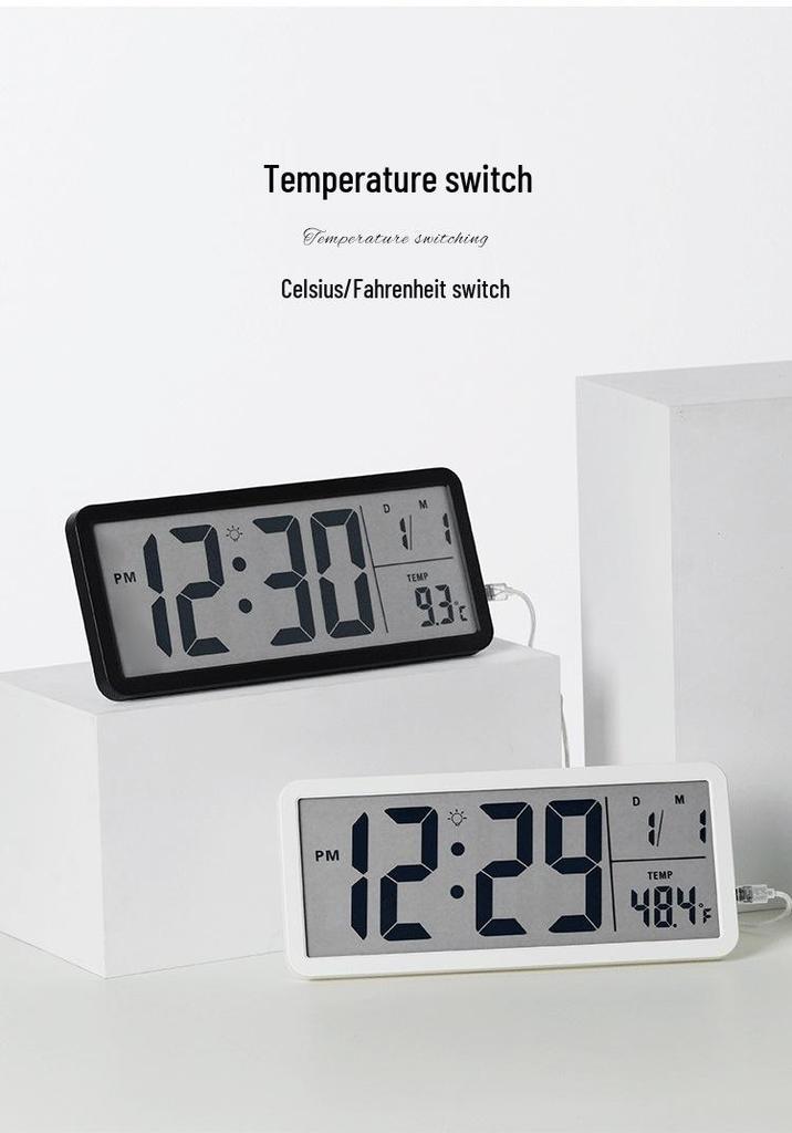 Nordic Large Digital Wall Clock with Temperature/Humidity Display, Silent Operation, and LCD Night Light