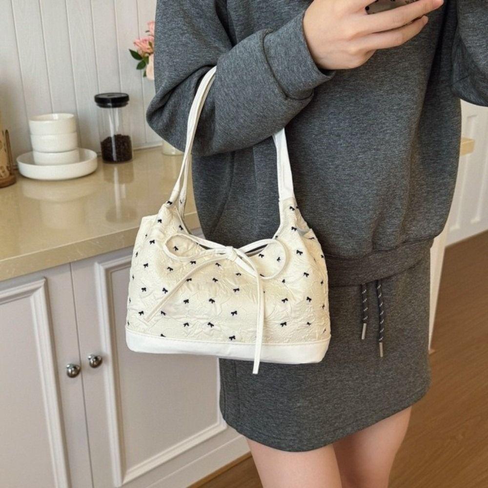 Simple Style Sweet Shoulder Bag Portable Contrast Handbags Gift Bowknot Underarm Bag  Daily Use