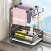 Kitchen Sink Organizer Sponge Holder Dish Cloth Hanger Carbon Steel Draining Rack with 3 Hooks