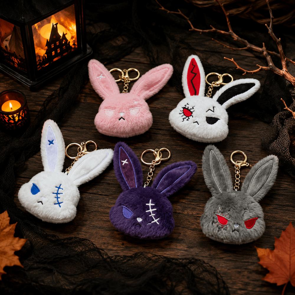 Animal Gothic Bunny Keychain Dark Style Wounded Rabbit Keychain Halloween Key Rings Halloween