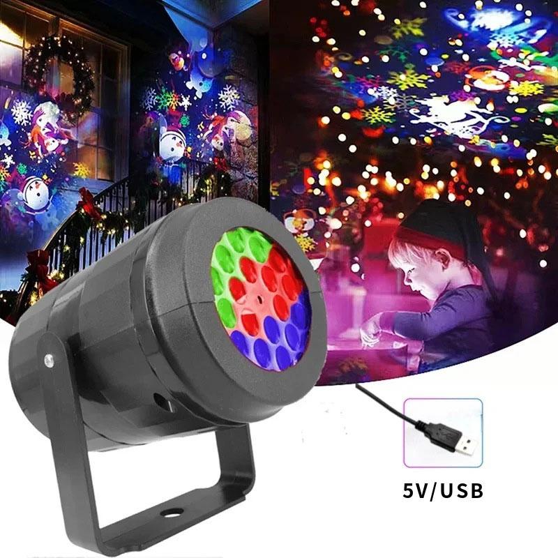 USB Christmas Party Lights LED Laser Snowflake Projector 4W Stage Lights Rotating Xmas Holiday Lighting Outdoor Garden Decor