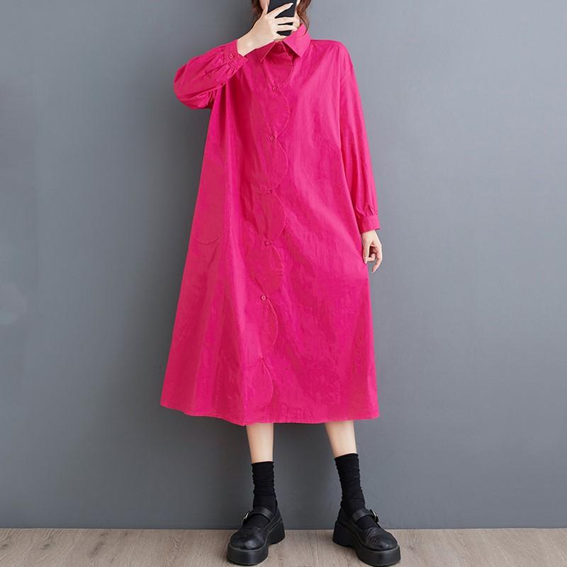 

Винтажное новое платье больших размеров с длинным рукавом для женщин, повседневное свободное длинное весенне-осеннее платье-рубашка розы красного