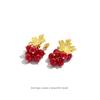 Elegant Red Grape & Gold Leaf Earrings - French Retro Design with Mosquito Coil Plate Clips