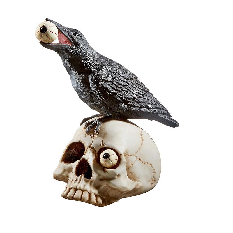 Halloween Crow Skull Glass Ornament for Yard Decor
