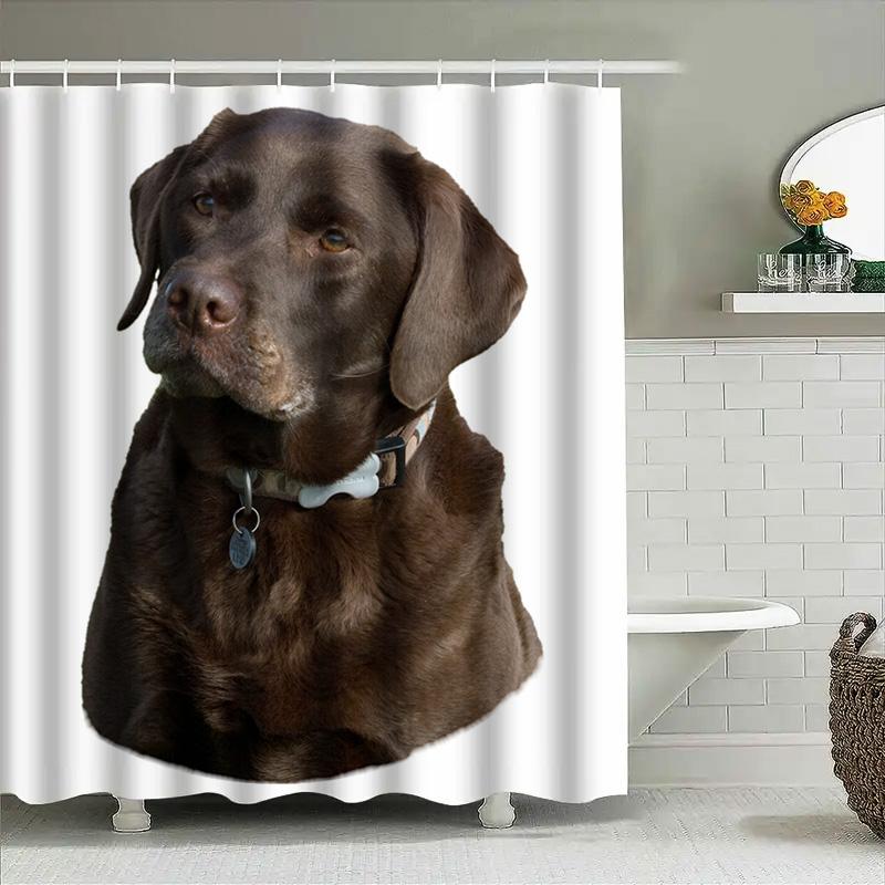 Cortina de Ducha con Estampado de Retrato de Mascota Personalizado de Lujo Impermeable Decoración del Hogar Decoración del Baño Lienzo Colgante de Pared Tamaño 39X71In (L) VS