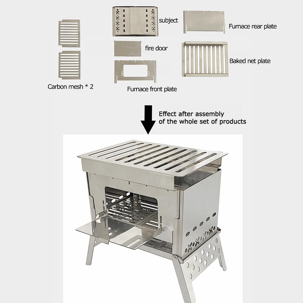 Stainless Steel Camping Wood Stove Portable Folding Barbecue Rack Stove Ultralight for Backpacking Picnic Survival Cookware Tool