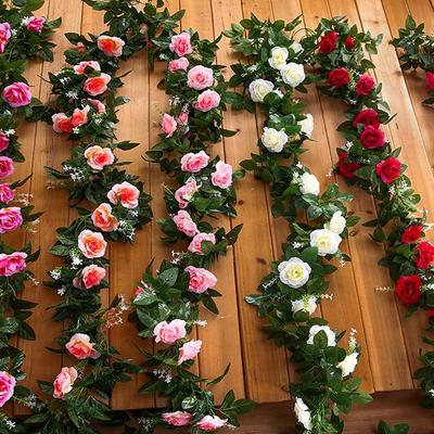 Sztuczne Kwiaty Róż do Dekoracji Wesela Domu Pokoju Wiosna Jesień Ogród Łuk Boże Narodzenie Rattan DIY Sztuczne Rośliny Pnącze