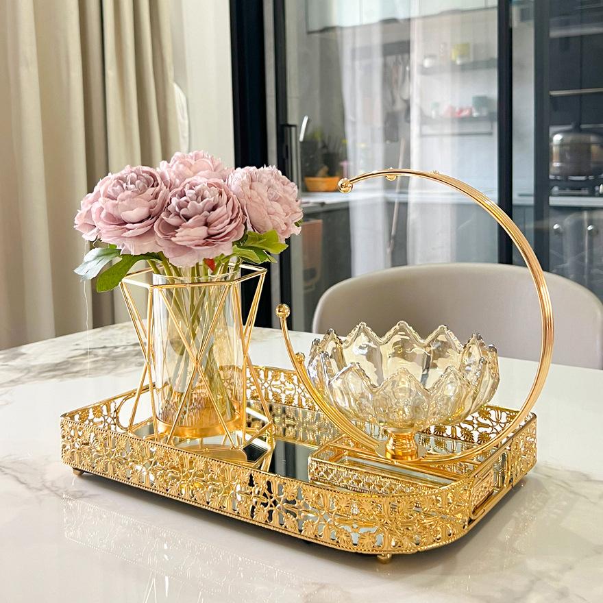 European Luxury Metal Glass Vase for Dry Flowers Nordic Living Room Table Decor