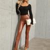 Damenmode, elegante Lederhose, hohe Taille, Bauch, PU-Hose, sexy Schlitz, ausgestellte Hose