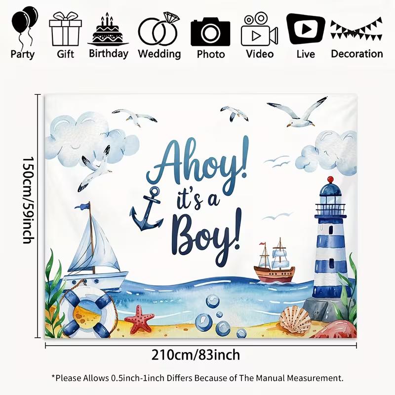 2D Ahoy It s a Boy Backdrop, Nautical Theme Party Supplies 47.2x31.5inch/120*80cm