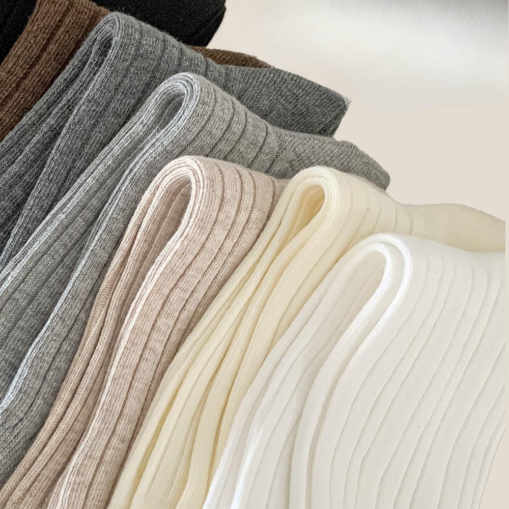 Lace Socks for Women in Autumn and Winter, Mid-calf Warm Cotton Socks, High-calf Pile Socks, Solid Colors, Versatile