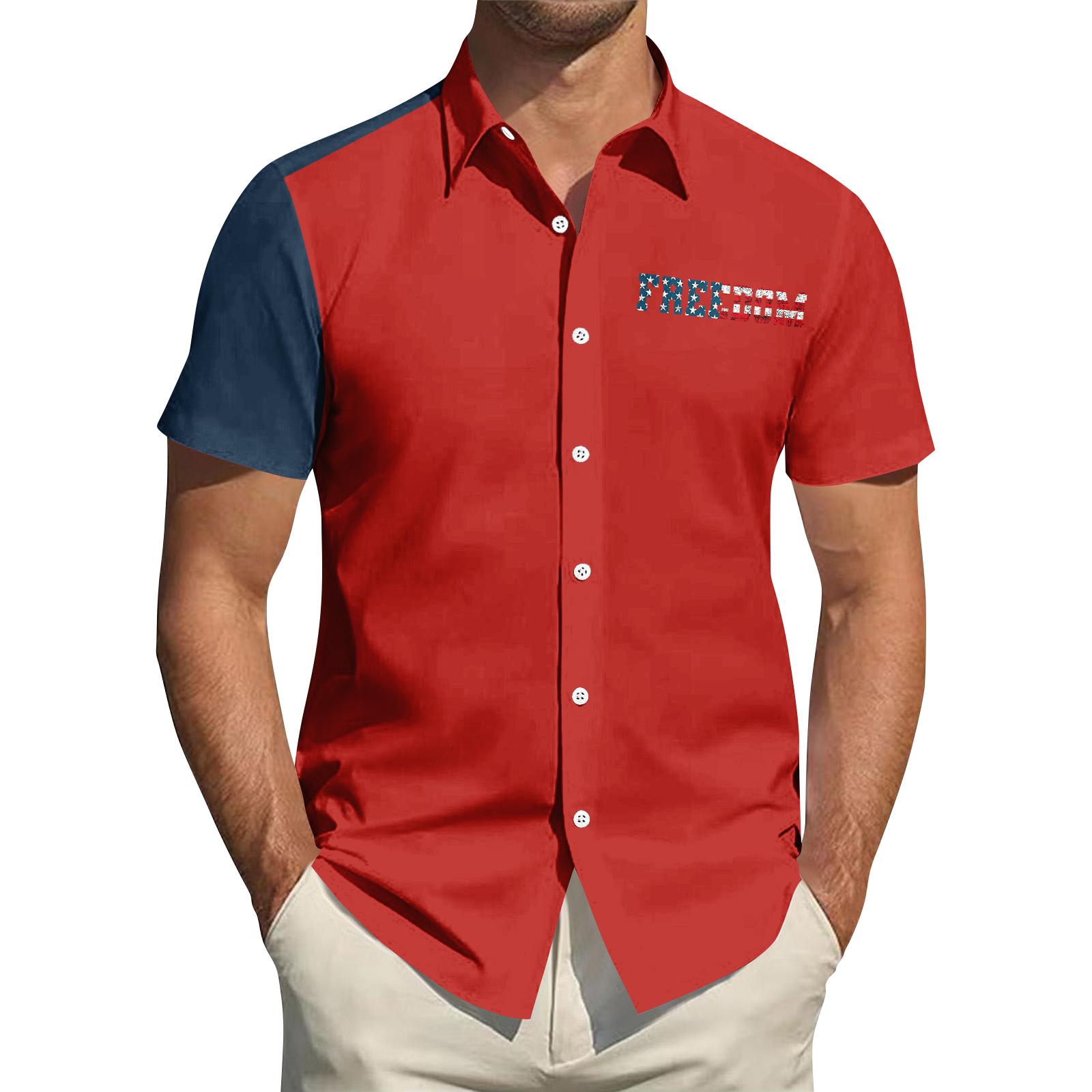 

Men s Independence Day Printed Collared Top Men s Casual Sports Short-Sleeve Shirt XXXXL червоний