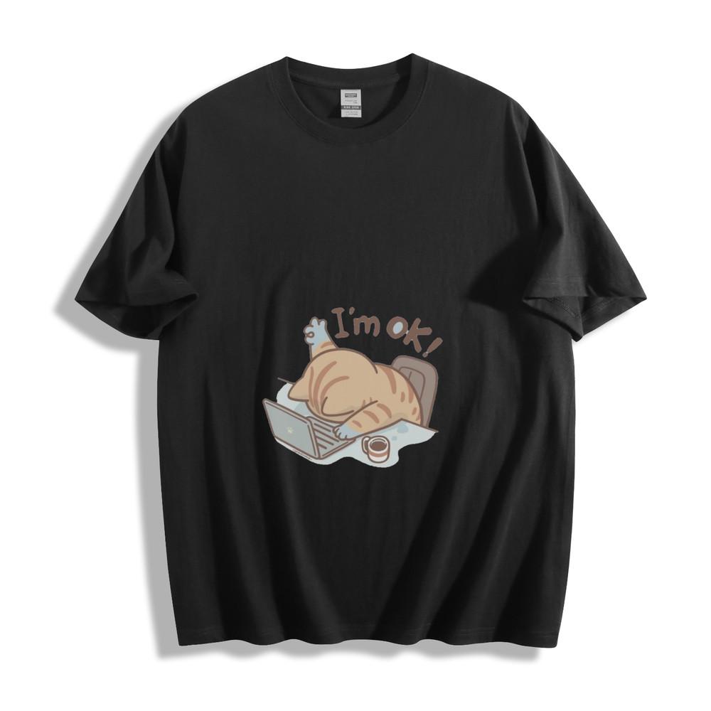Chill Work Cat T-Shirt - Relaxed Tabby at Desk Unisex Tee