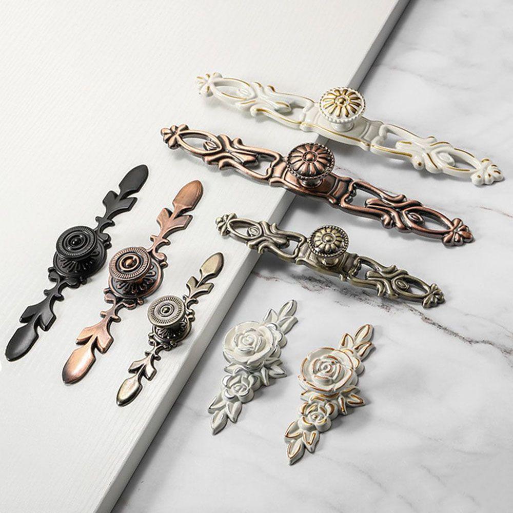 Retro Rose Shape Cabinet Door Handles Solid Aluminum Alloy Cupboard Pulls Drawer Knobs European Style Furniture Handle Hardware