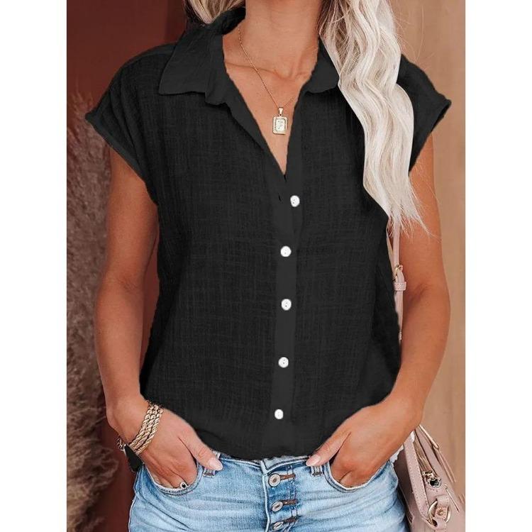 2025 Sommer Damen Lässige Weiße Bluse Einfarbig Ärmellos Lockeres Oberteil Einreihig Revers Strickjacke Femme Blusas Neu