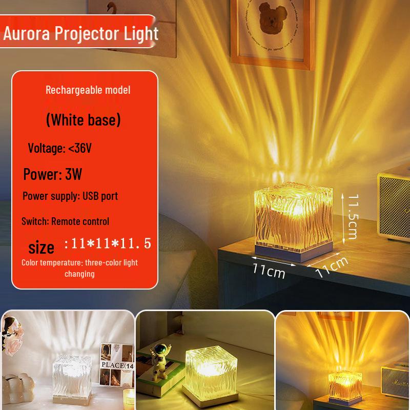 Ripple Aurora Flame Rotating Night Light - Creative Bedside Mood Lamp Projector