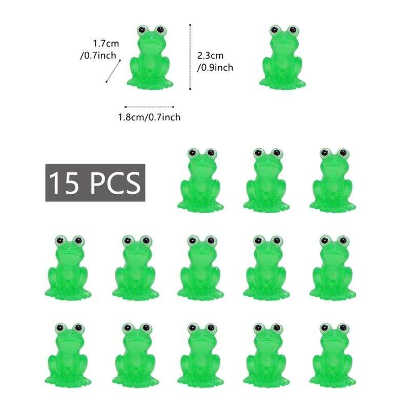 Set of 15 Green Luminous Miniature Frogs Resins Figurines Glow In Dark Ornaments for Home Garden Landscape Decoration