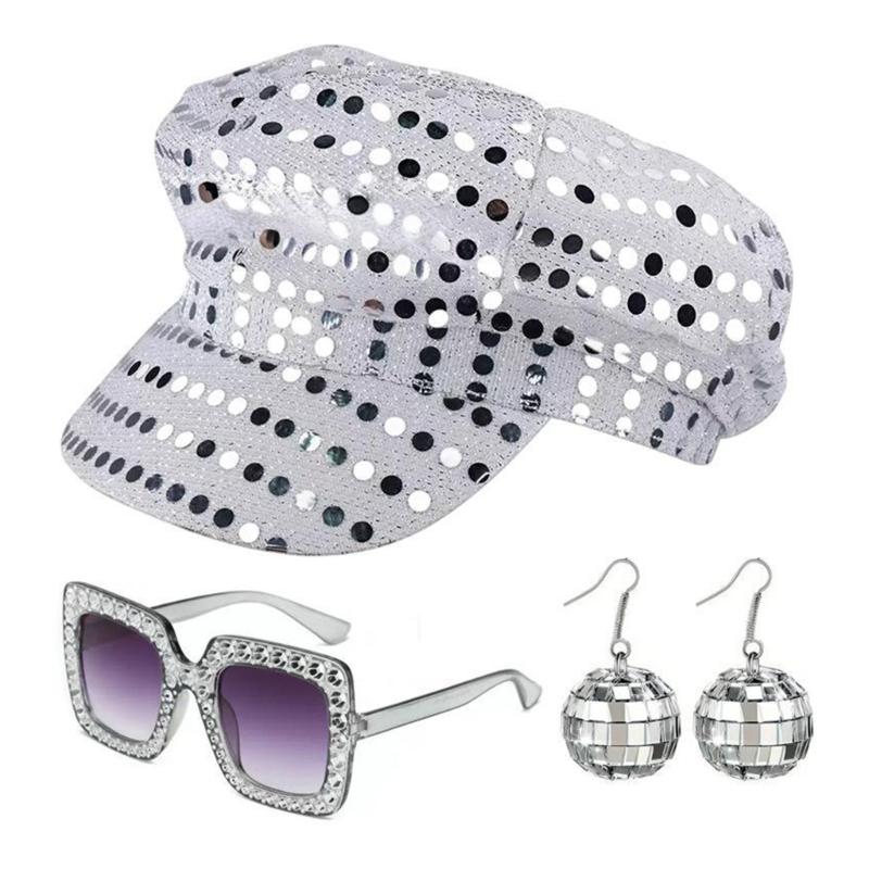 3Pieces Disco 50s 60s 70s 80s Set Rockstars Cool Outfits for Halloween Birthday Party Costume Dressing Up Accessories