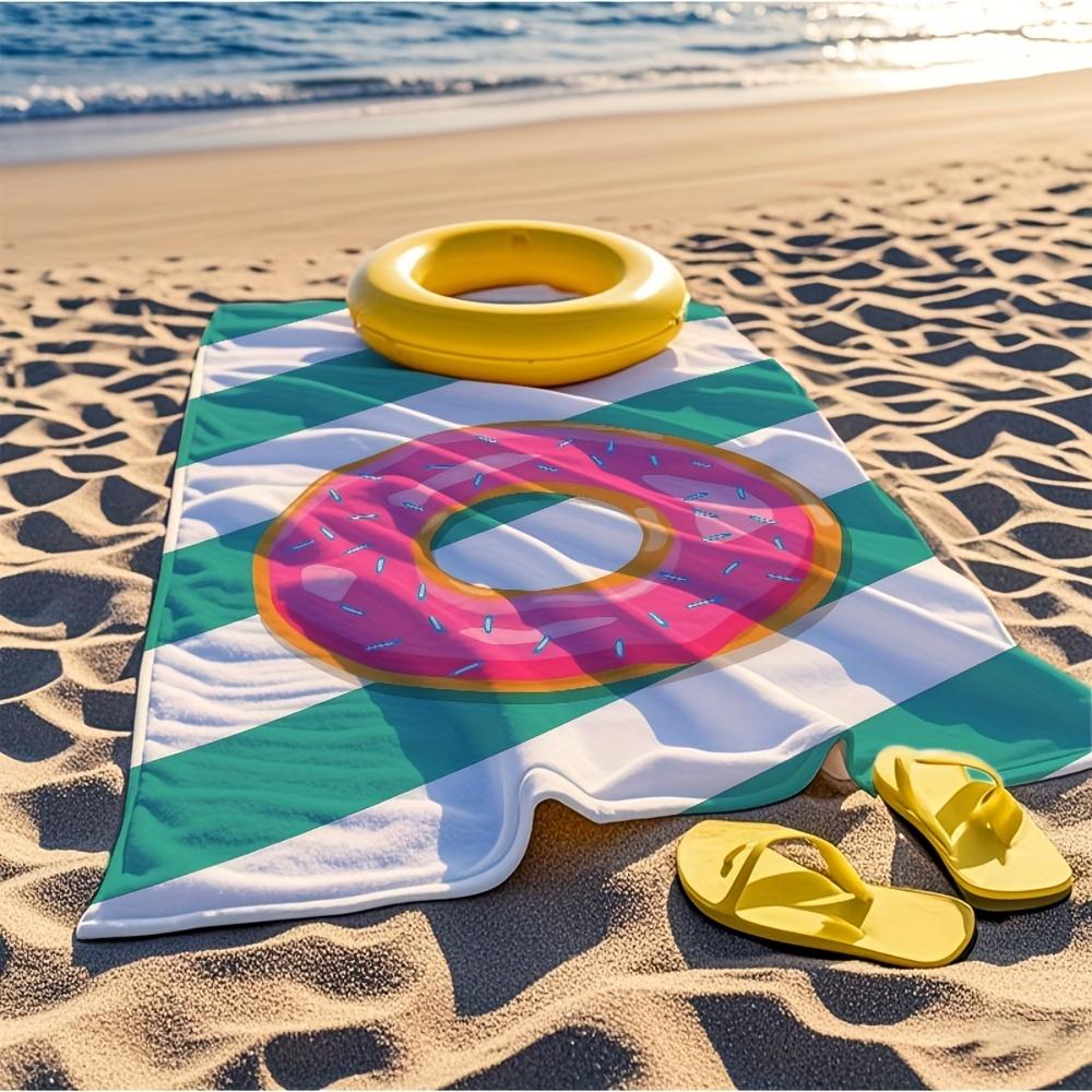 1pz Asciugamano da Spiaggia in Microfibra con Stampa Ciambelle, Morbido e Asciugatura Rapida, Stile Contemporaneo, Forma Rettangolare, Leggero e Super Morbido,
