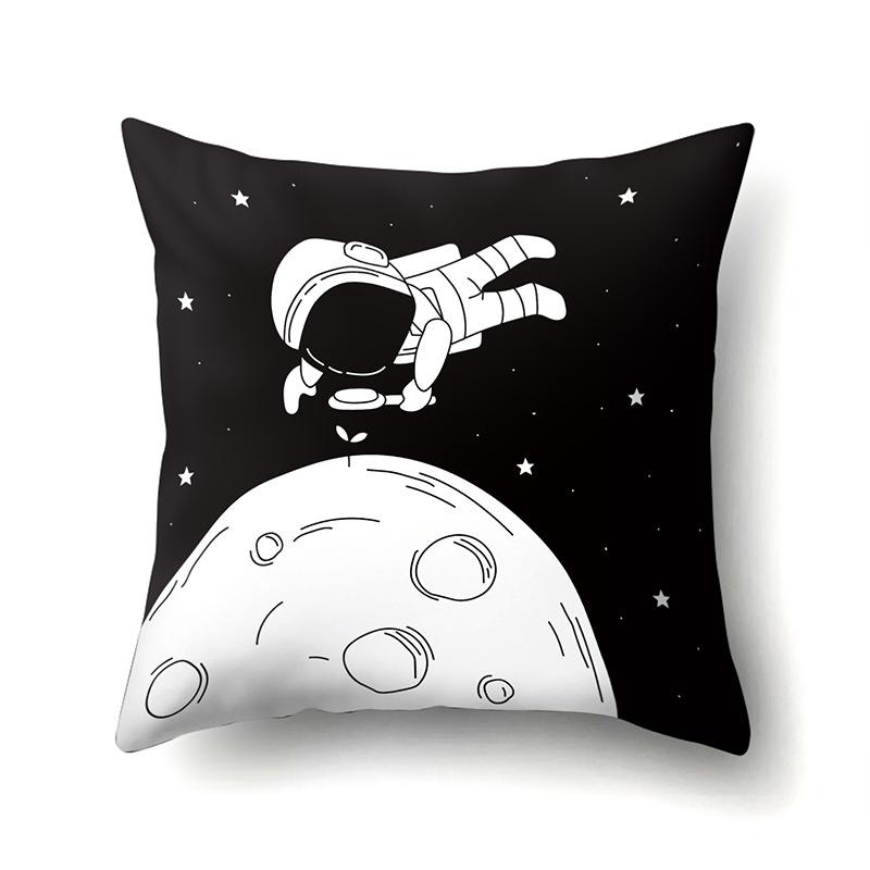 Astronaut Polyester Pillow Case Style Floral Print Peach Leather Velvet Pillow Case Creative Moon Car Waist Cushion Cover