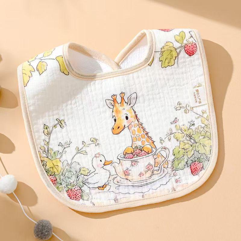 Waterproof U-Shaped Cartoon Baby Drool Bib - Pure Cotton Feeding Bib for Newborns