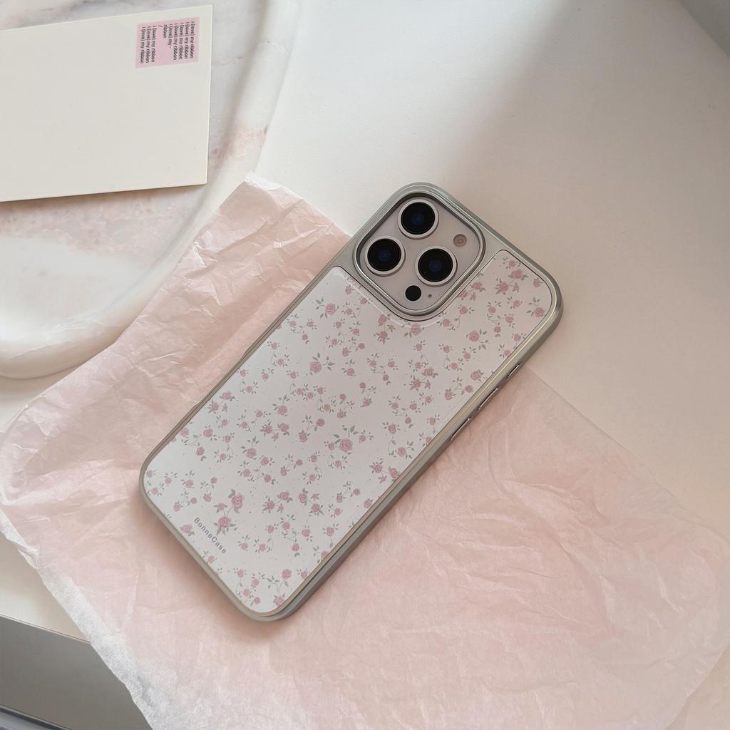 Pink Rose Floral Case Suitable for Apple 15 Pro Max, iPhone 16, 17 Electroplated, 14 Korean Style, Huawei