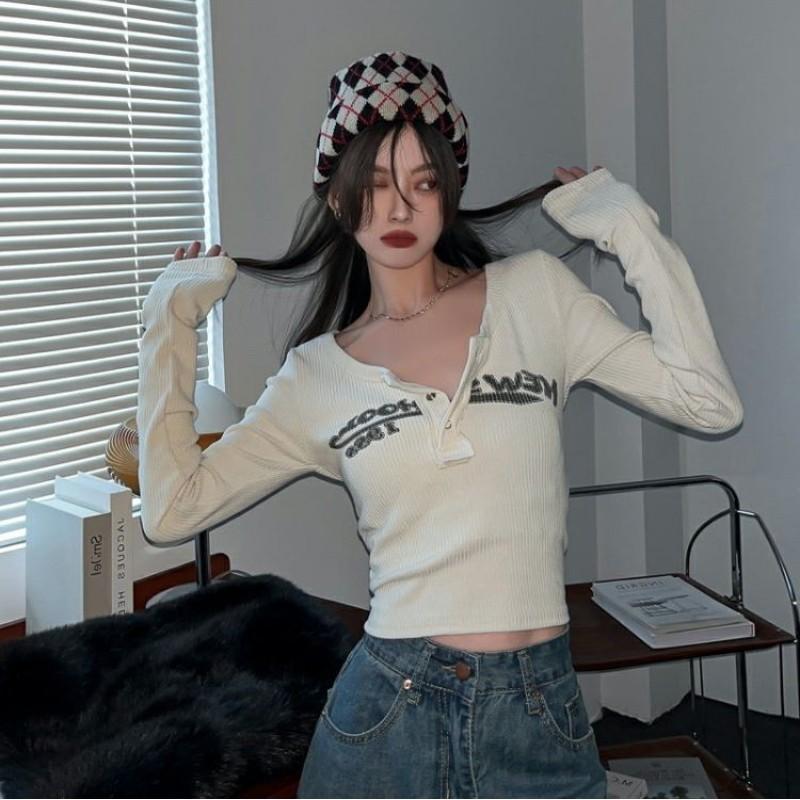 

Эластичная футболка с принтом граффити в стиле ретро, ​​женские сексуальные тонкие укороченные топы в рубчик с длинными рукавами и круглым вырезом, футболки в стиле гранж, корейские топы S белый