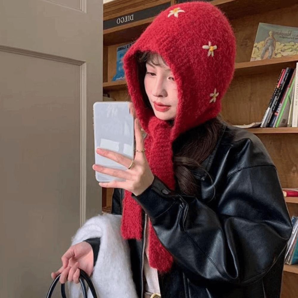 Beanie Flower Balaclava Hat Cute Knitted Hat Creative Ear Protection Hat Female/Girls