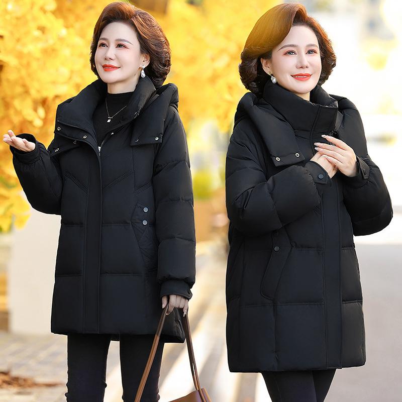 Middle Aged and Elderly Women's Thick Down Jacket Winter Large Size Loose and Slimming Mom Cotton Jacket