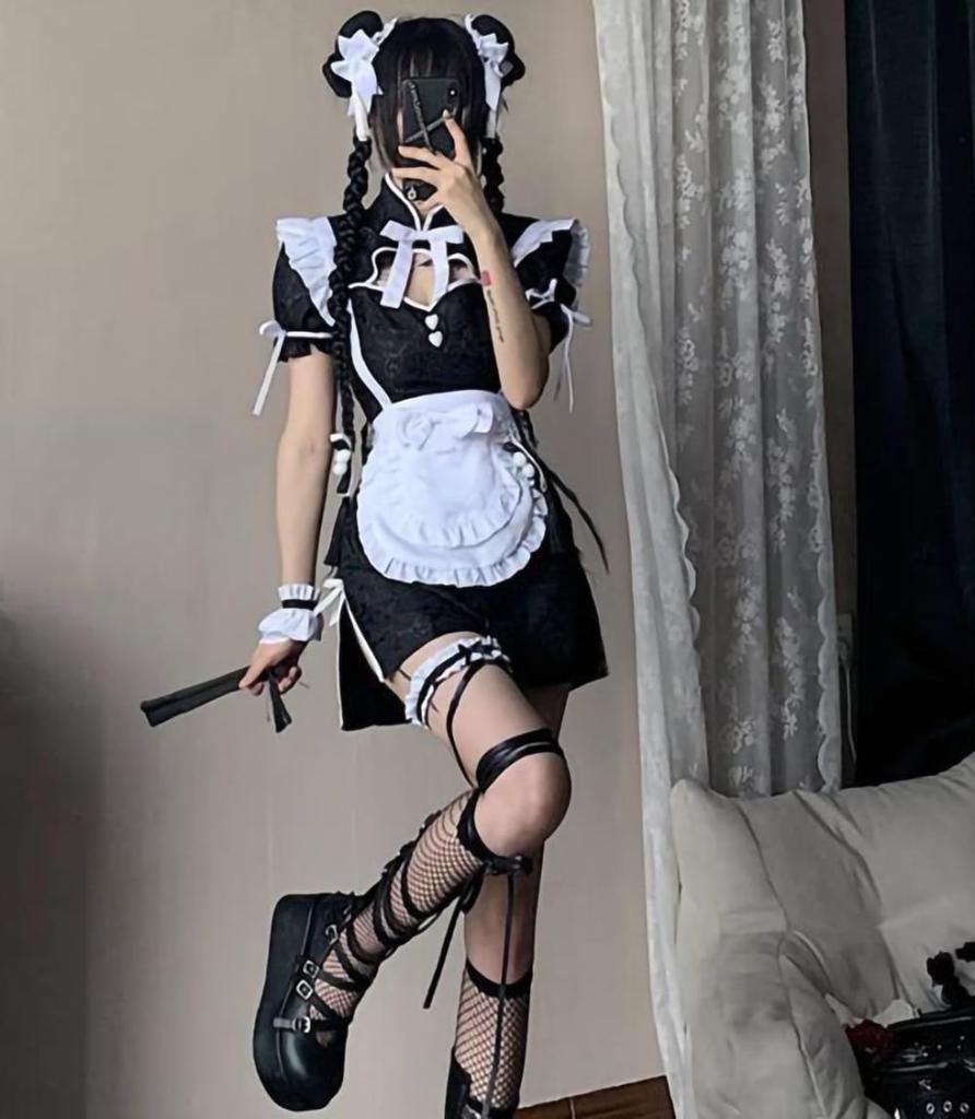 Chinesische Lolita Chinesisch Beliebt für High-School-Schüler Größe [CAWILXHA] Kleid, Cosplay, Schwarz, Sexy, Kleid, Stil, (Weißes Set, S)