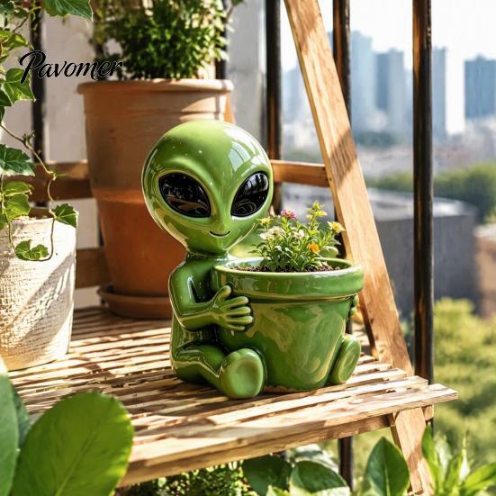 Sci-Fi Theme Plant Holders Funny Alien Planter, Resin Flower Pot, Decorative Whimsical Balcony Pots Pot for Succulents, Cactus, Sci-fi Lovers