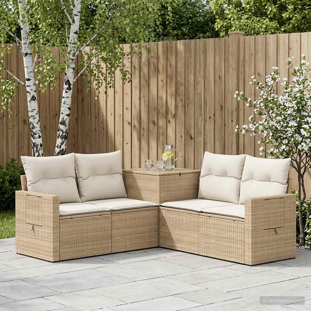 Sofa Set 5 Pcs Beige and Cream White Poly Rattan and Steel