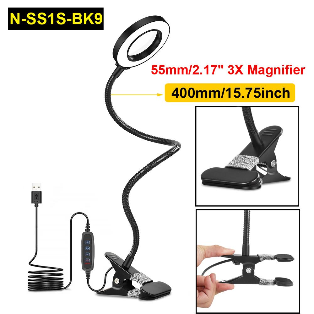 NEWACALOX 3X Magnifying Glass with Light Flexible Gooseneck Magnifying Lamp 3 Color Modes Stepless Dimmable Lighted Magnifier