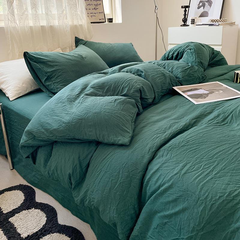 Solid Color Pure Cotton 4-Pcs Set Class A Maternal Infant Grade Naked Sleeping Sheets Quilt Cover Washed Cotton Bedding 3-Pcs Set