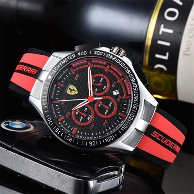 Pánské luxusní chronografové hodinky Scuderia Ferrari Formula 1 s červeným silikonovým řemínkem Sport Business Casual Náramkové hodinky GZW