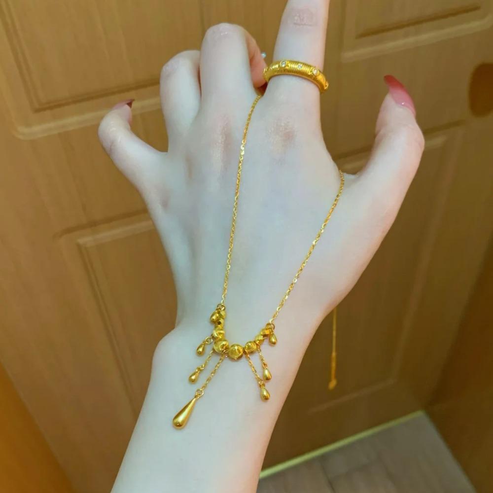 Luxury Minimalist Gold Necklace Women Sparkling Cat Eye Beads with Fringe Tassel for Party Daily Wear Simple Style