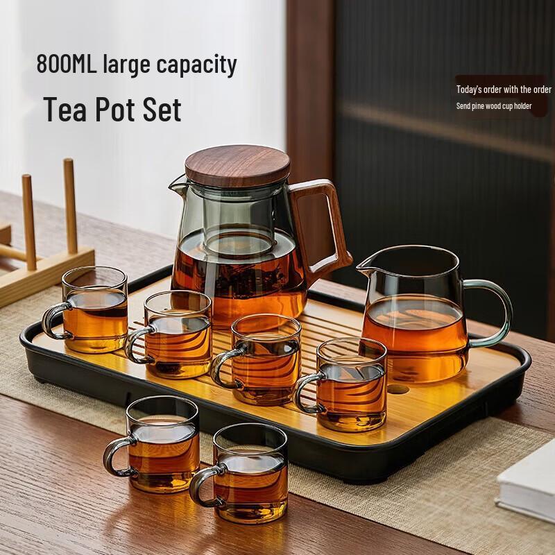 YIHUTEA Chinese Glass Tea Set with Pine Holder