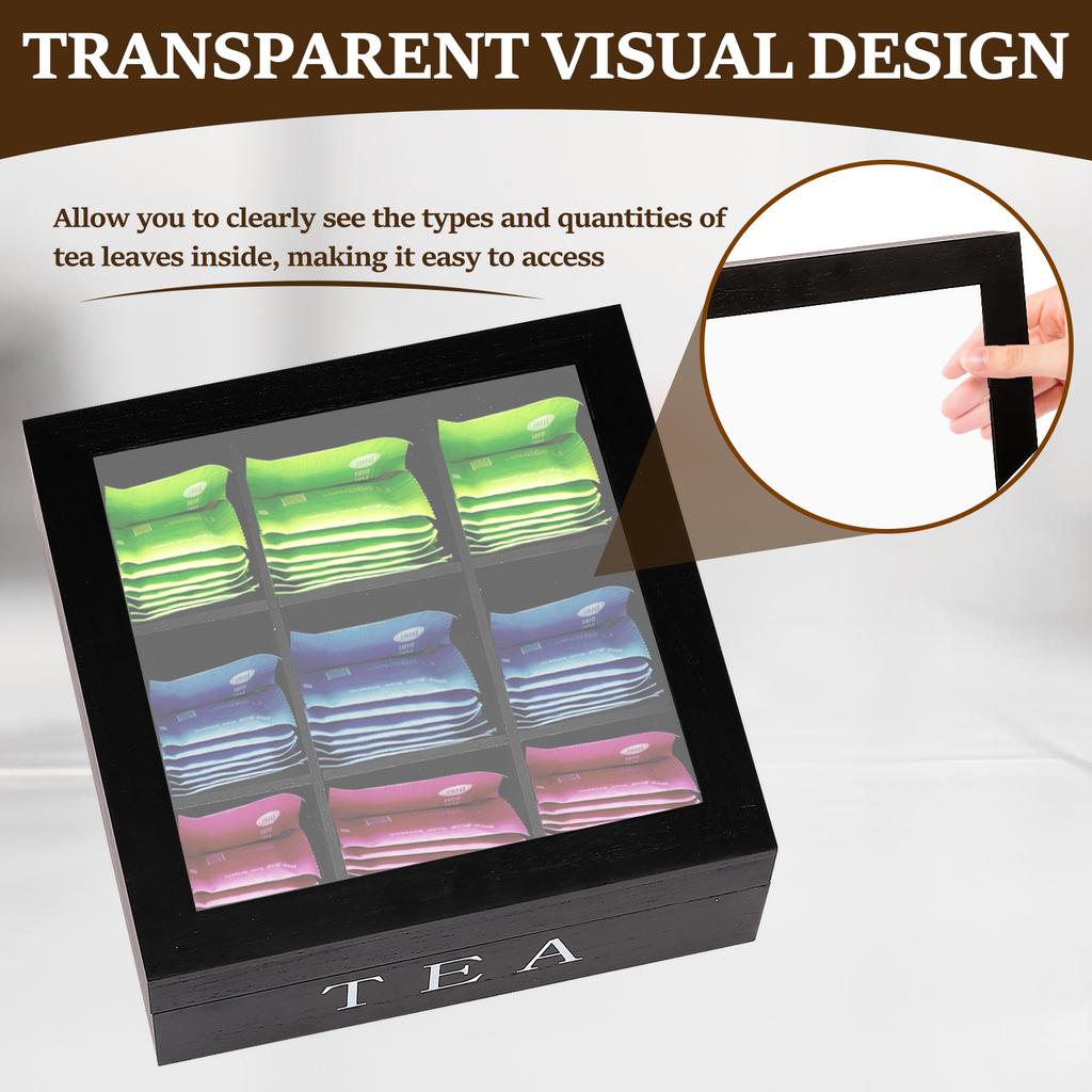 Tea Bag Storage Box Wood Tea Bag Holder with Clear Lid Tea Bag Storage Divider Box Tea Bag Coffee Capsule Coffee Bag Compartment