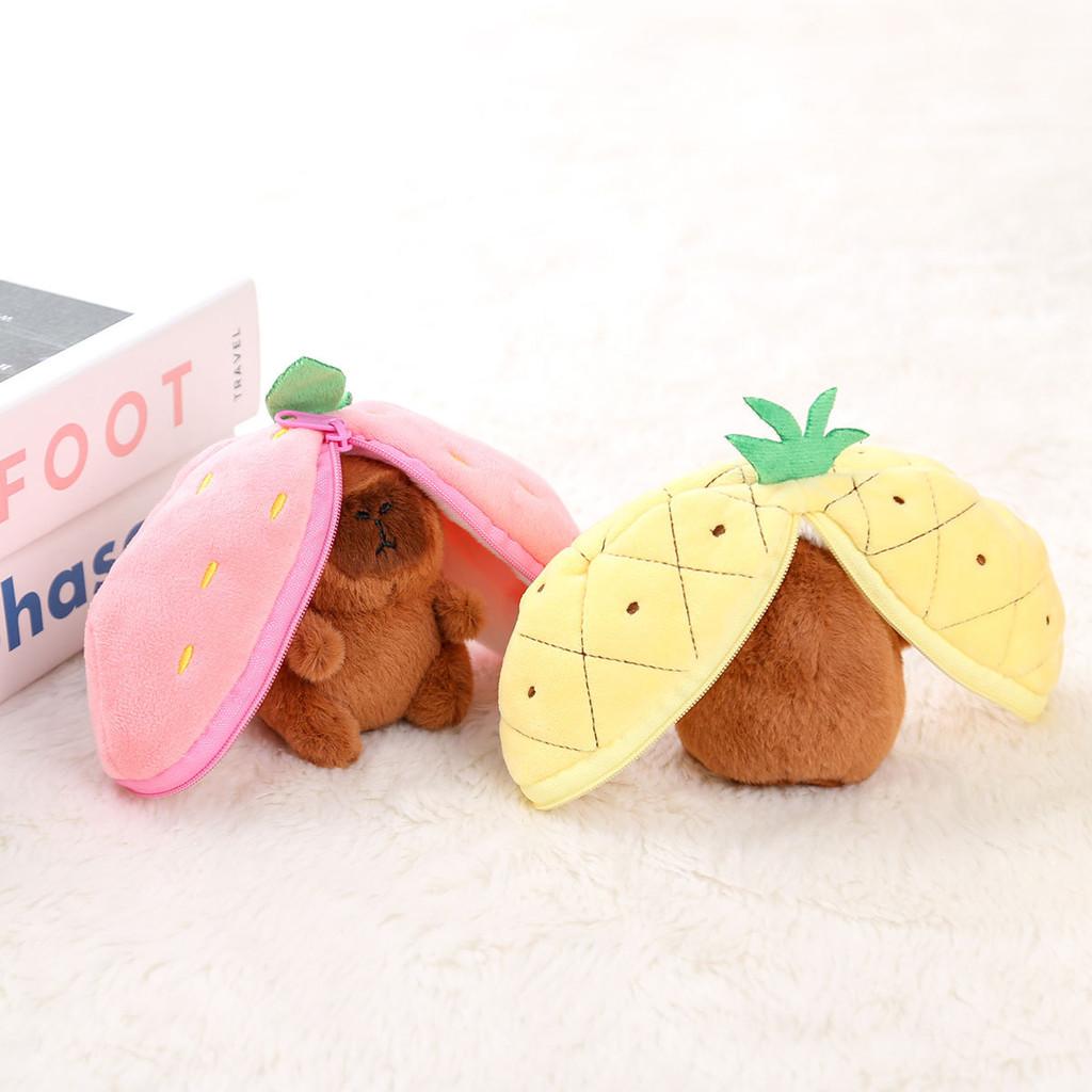Capybara Transform Pineapple Plush Keychain Pendant Fruit Design Car Bag Decor