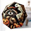 Halloween Raccoon with Pumpkins Wooden Wall SignDecorationUmbrella, Portable 3-Fold Compact Umbrella for Men & Women Gift