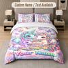 Unicorn Theme Custom Text Or Name 3Pcs Bedding Set 1 Flat Sheet & 2 Pillowcases Personalized Home Bedding