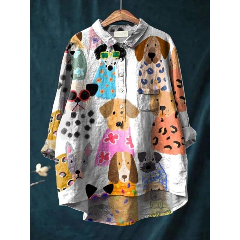 Tier Blumenmuster Bedruckte Hemden Hawaii Polyester Freizeit Langärmlig Damenblusen & Hemden