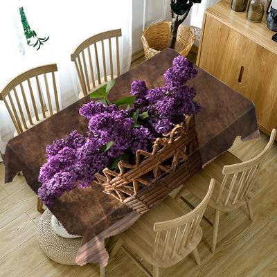 Mantel con estampado de flores moradas, resistente al polvo, lavable, de algodón grueso, rectangular y redondo