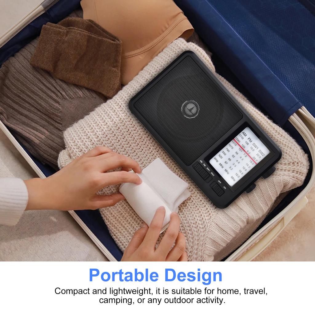 Portable AM FM SW1 SW2 Radio with Telescopic Antenna, Multiband Radio with 3.5mm Earphone Jack Ideal for Home &