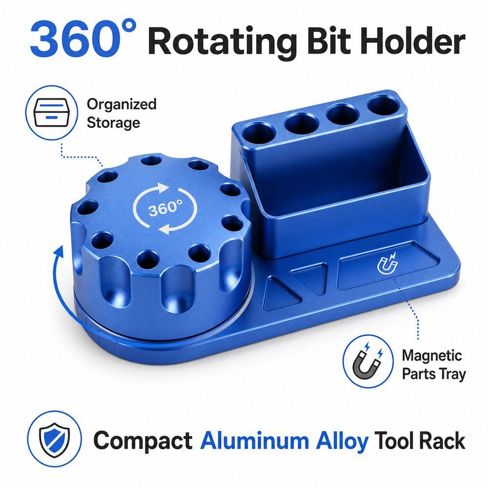 Aluminum Alloy Screwdriver Organizer Multi-Slot Structure Anodized Finish Tool Storage Rack 360 Degree Rotating