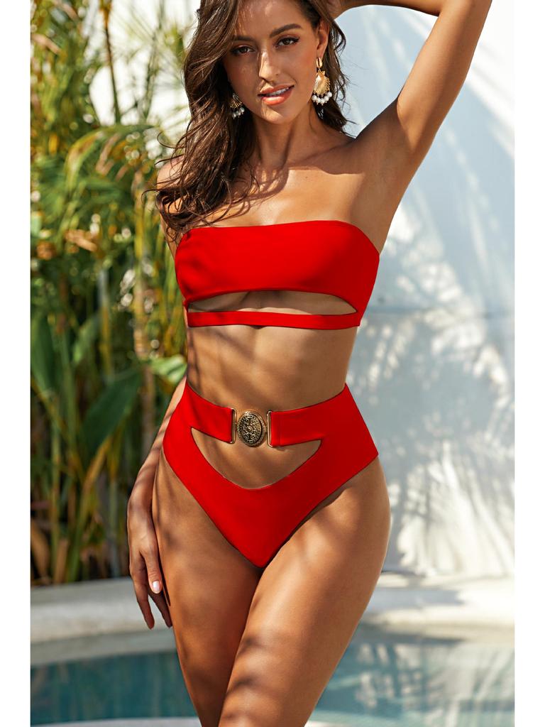 Women's Metal Buckle Bandeau Bandage Bikini - Style 2043